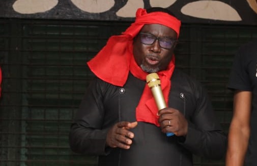 Mr Mark Ofori Asante, The General Secretary of Timber and Wood Workers Union (TWWU) addressing the press briefing.